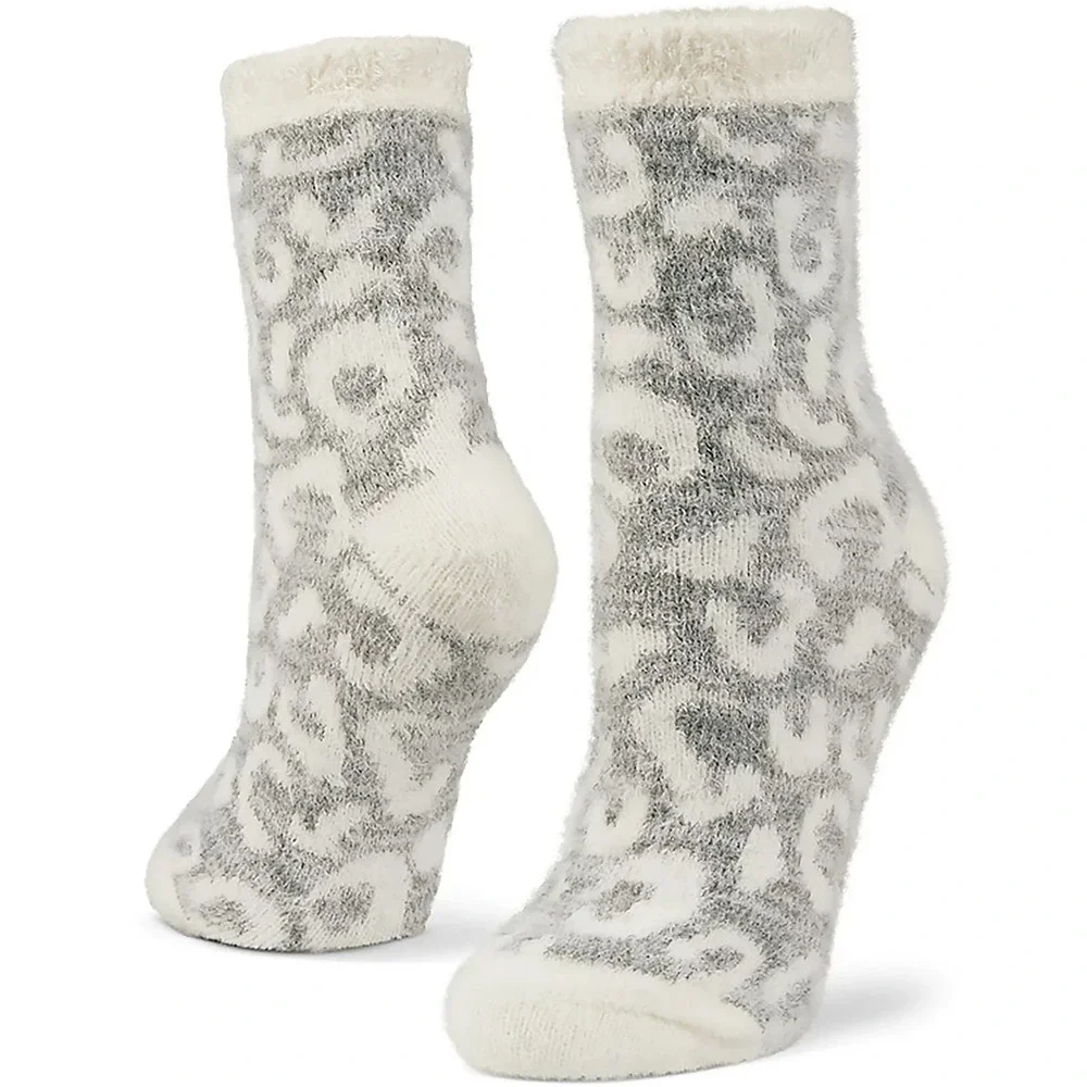 Magellan Outdoors Women's Leopard Lodge Crew Socks ALOE Infused Grey NWT